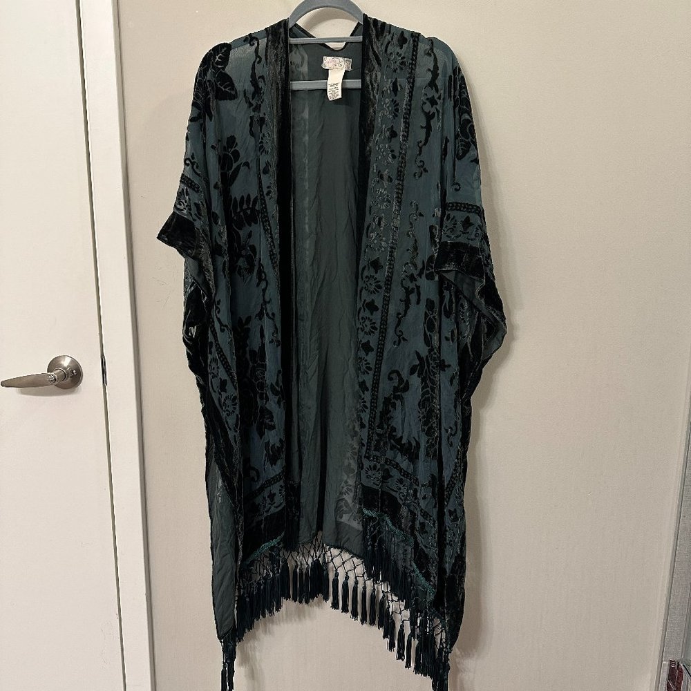 Free People NWOT Jade Nightbird Burnout Velvet Kimono Women's One Size O/S